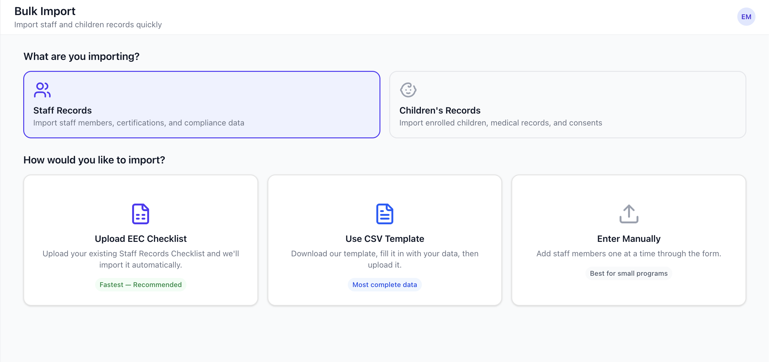 Bulk Data Import preview